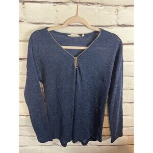 Soft Surroundings Women's Size S Blue Faux Zip Up Long Sleeve Shirt